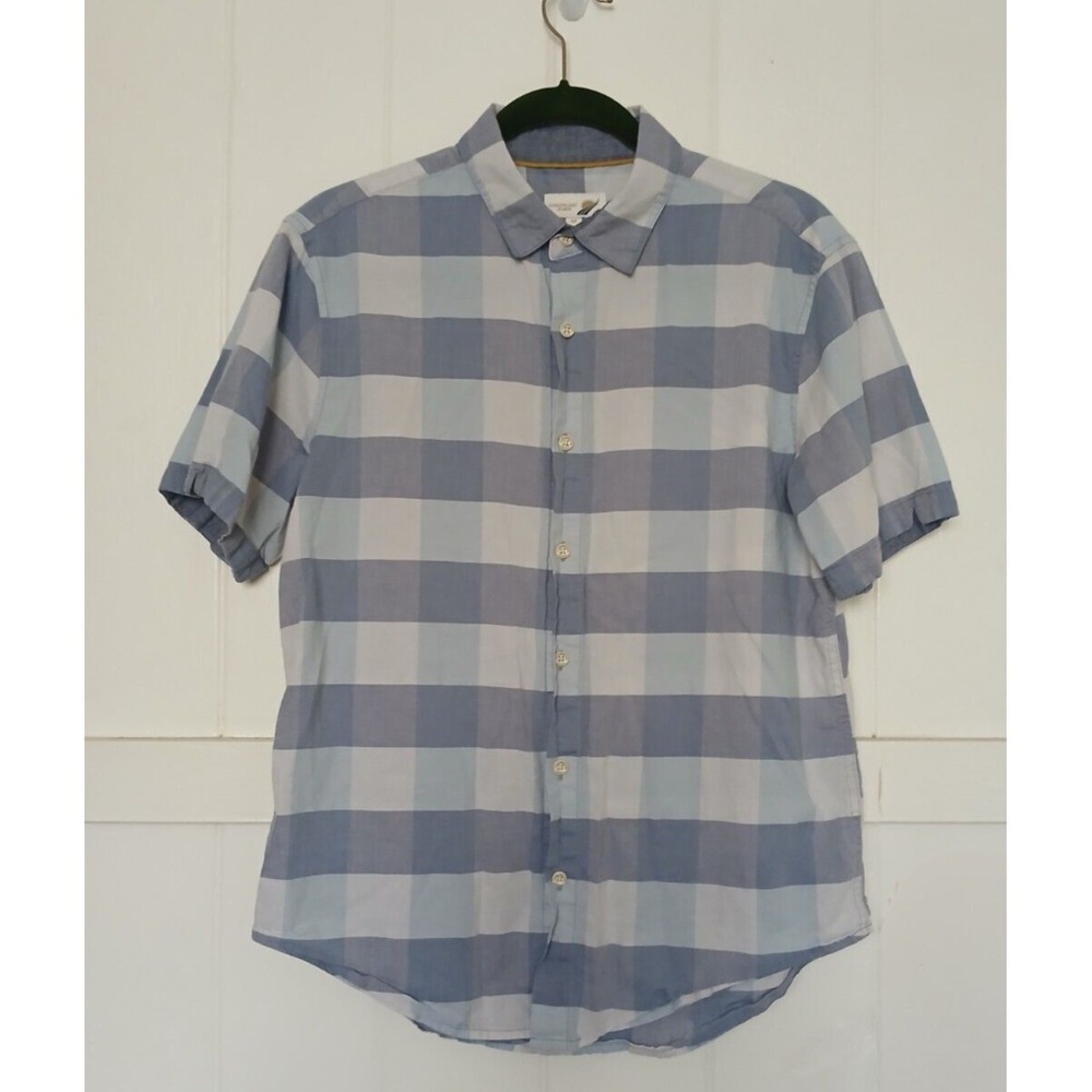 Fundamental Coast Button Up Shirt Mens M‎ Blue Cotton Box Check Short Sleeve